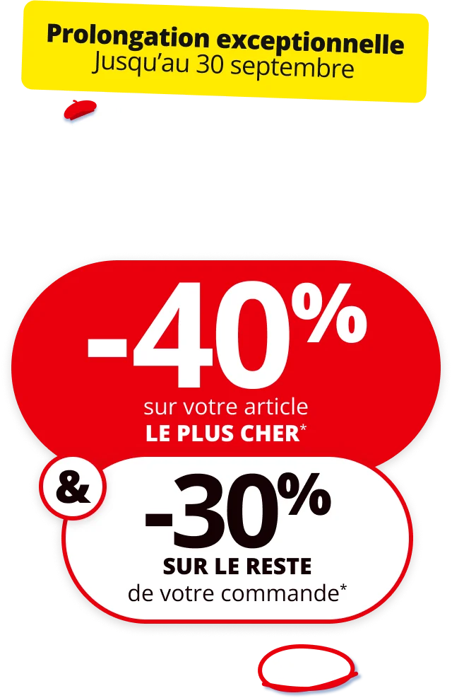 -40% sur l’article le plus cher & -30% sur tout le reste  avec le code 2065